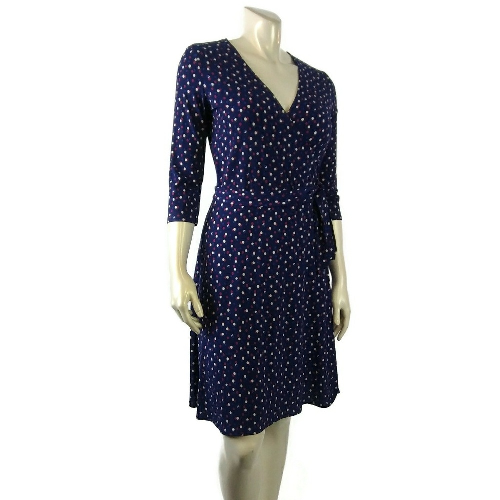 Womens LEOTA Large Twilight Dot Blue Wrap Dress